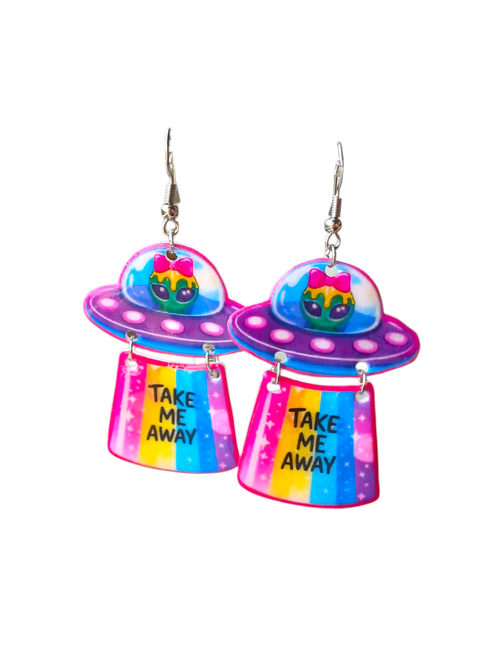 Thumbnail: Alien ufo dangle earrings "take me away" y2k rainbow space earrings