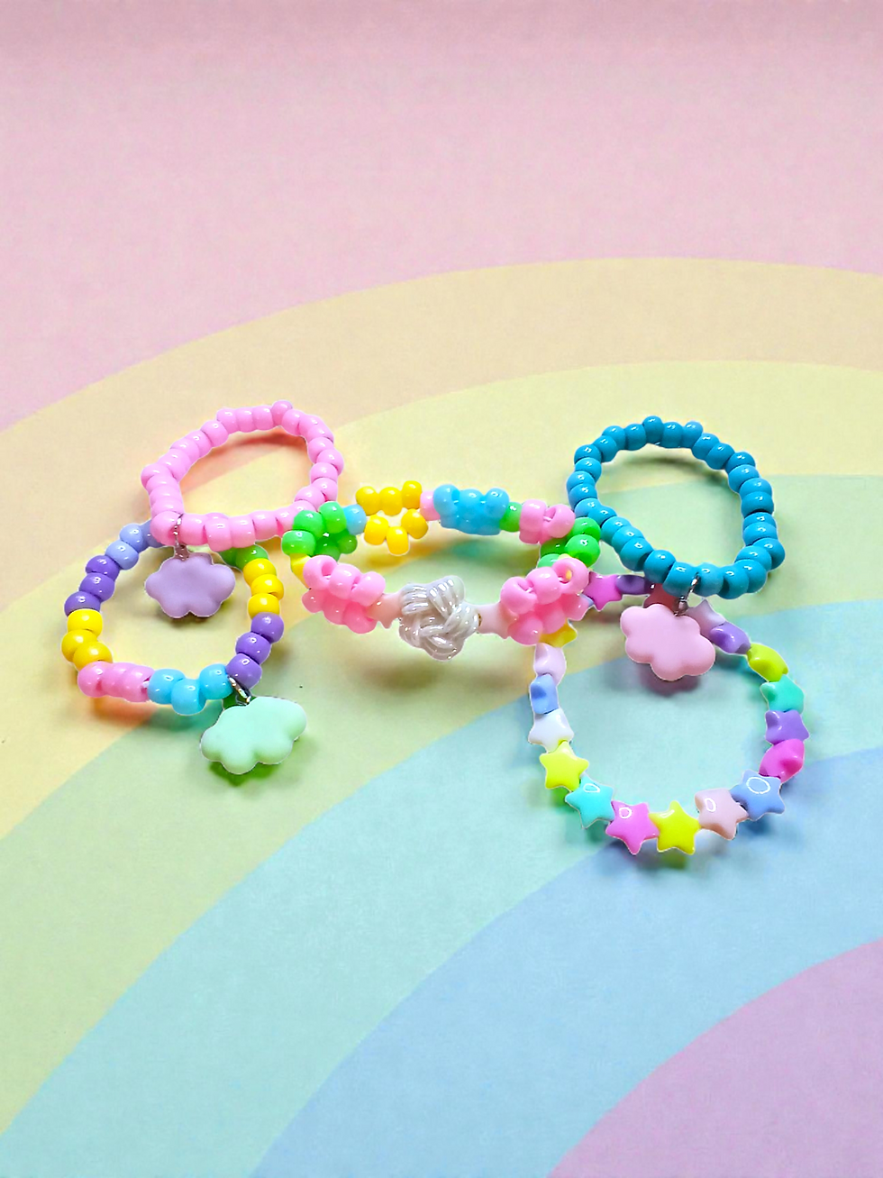 Thumbnail: Bracelet set kawaii pastel soft rainbow dreamy harajuku style kandi beaded 