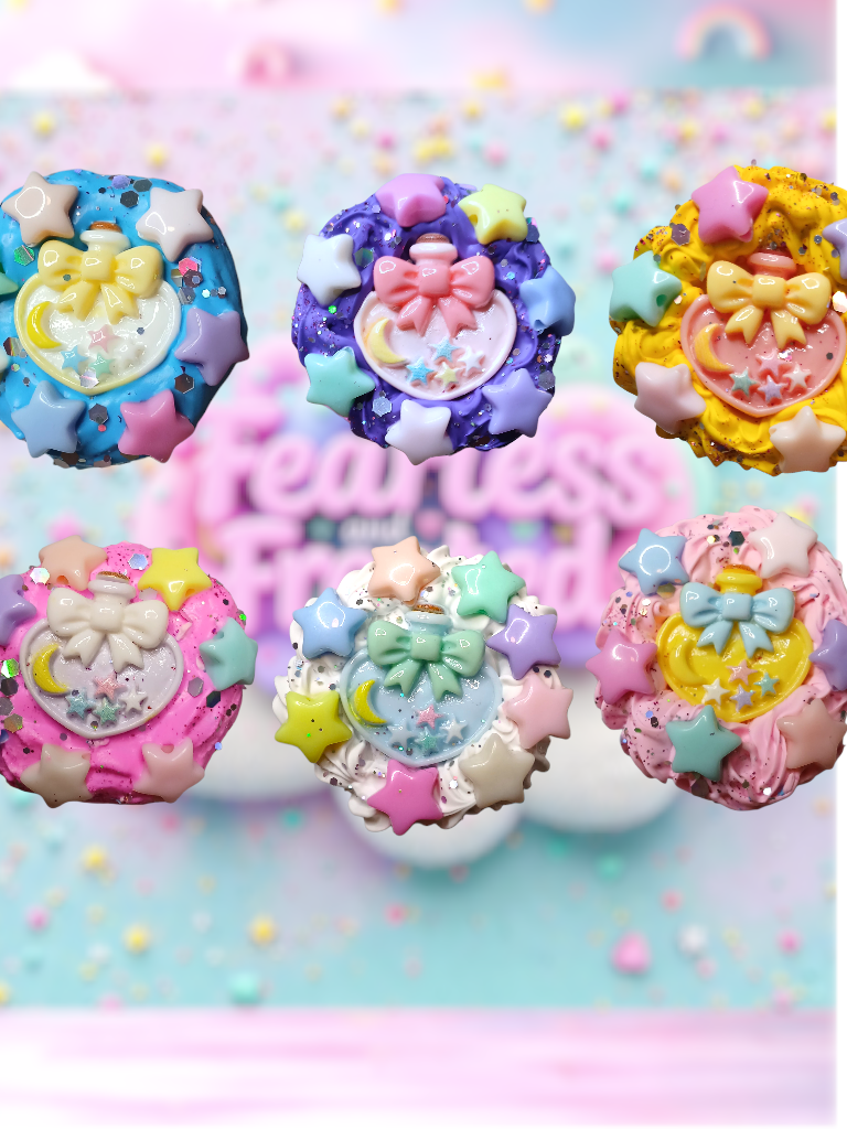 Thumbnail: Kawaii candy phone grip with witchy potion bottle and stars - pastel rainbow pon