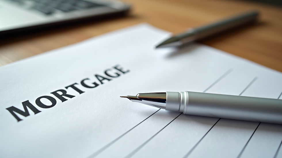 Close-up view of a mortgage contract and pen on a wooden table