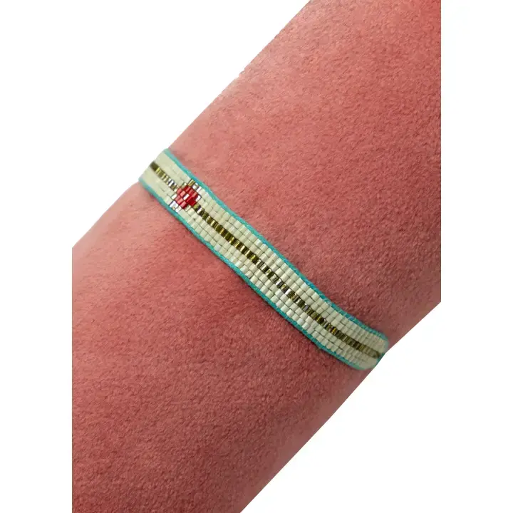 Beaded Bracelet Narrow - Cream & Gold with Diamond
