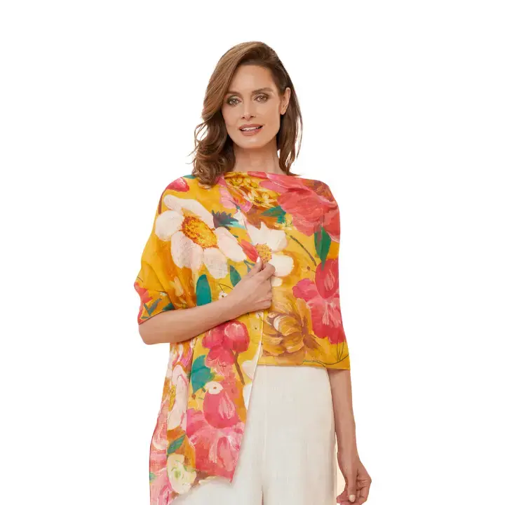 Impressionist Floral Linen Scarf