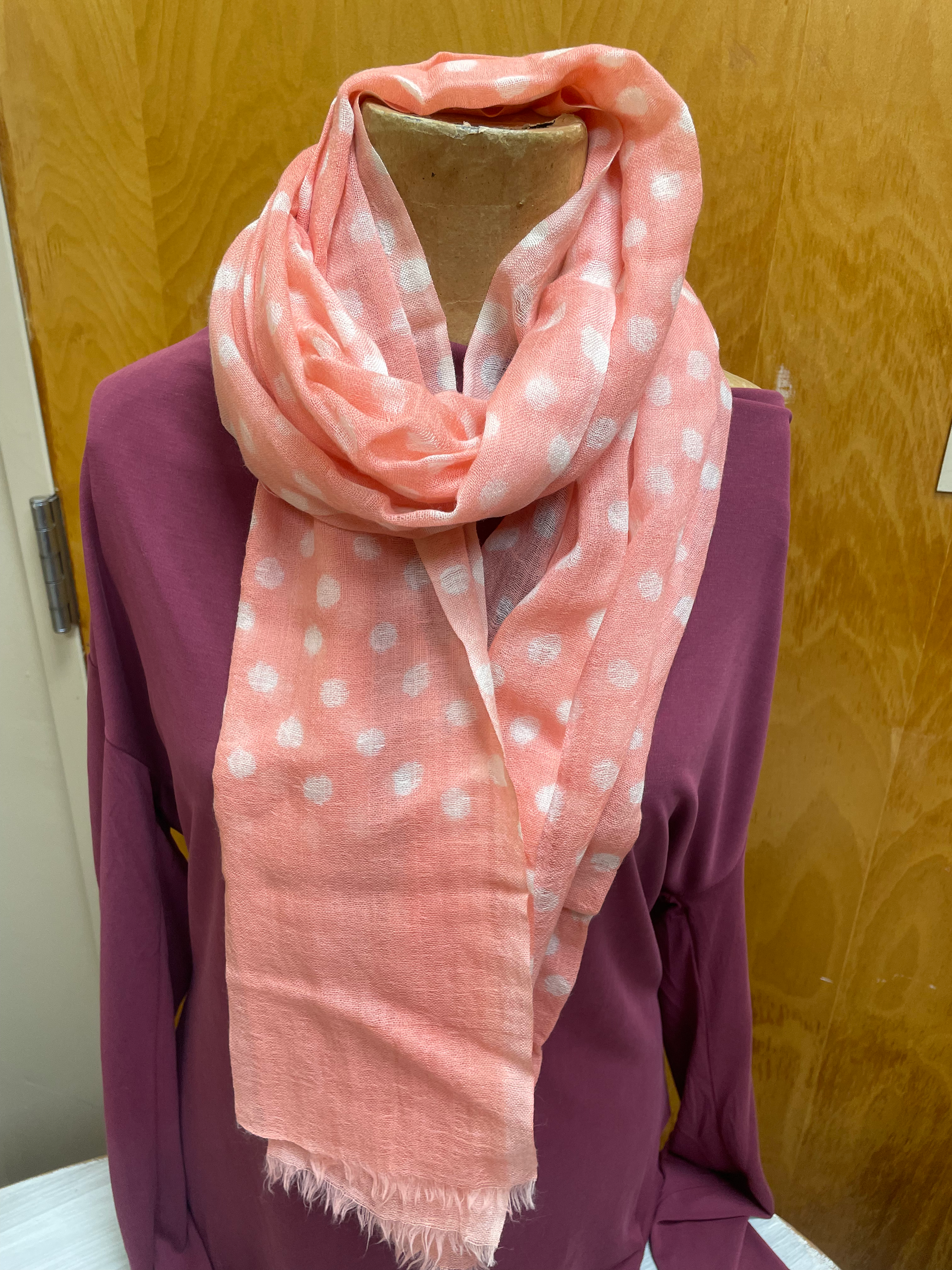 Polka Dot Scarf Wool Silk Blend 