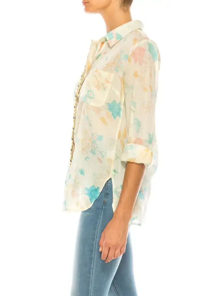 Thumbnail: Magazine - Yellow Garden Floral Printed Shirt with Colorful Embroidery 6660