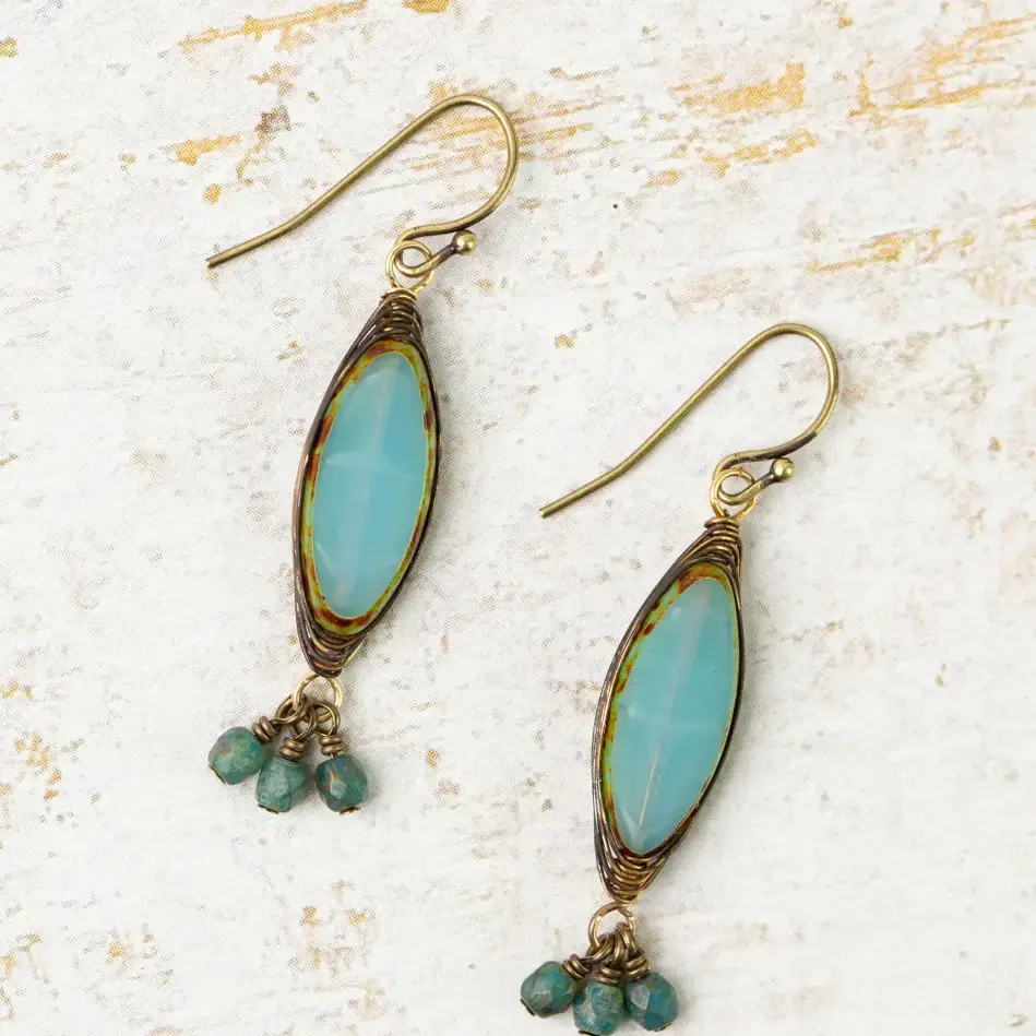 Earthen Czech Glass Herringbone Earrings