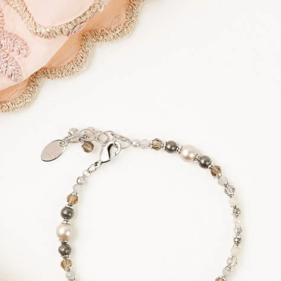 Windsor Castle Pyrite, Crystal, Pearl Simple Bracelet