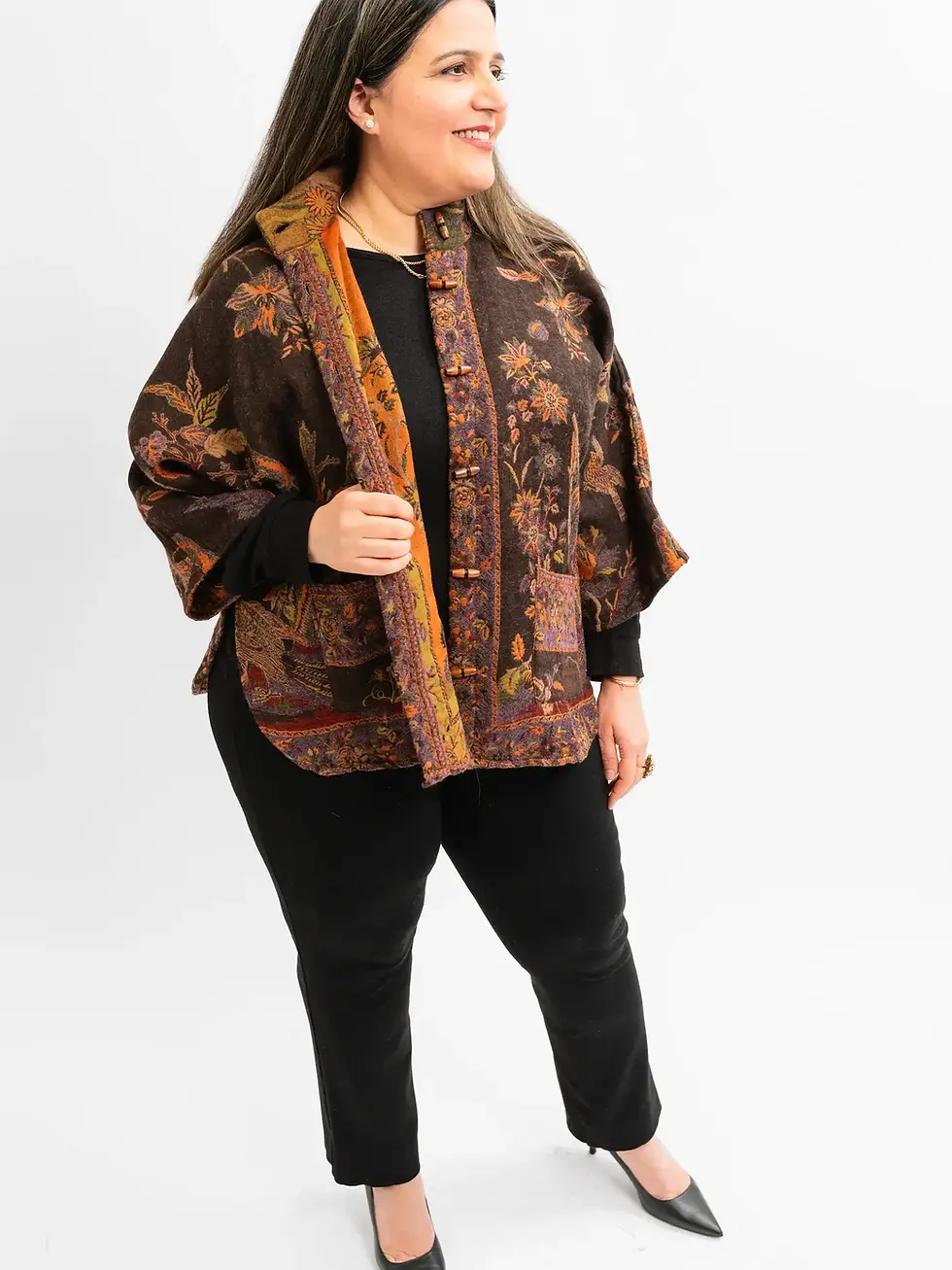 700 Handmade Merino Reversible Kimono Jacket Copper Bird