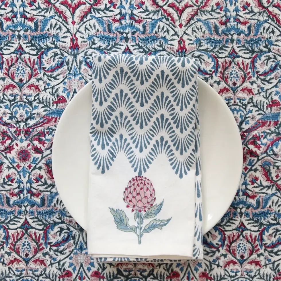 Handprinted Napkins Set of 4 - Waves Blue