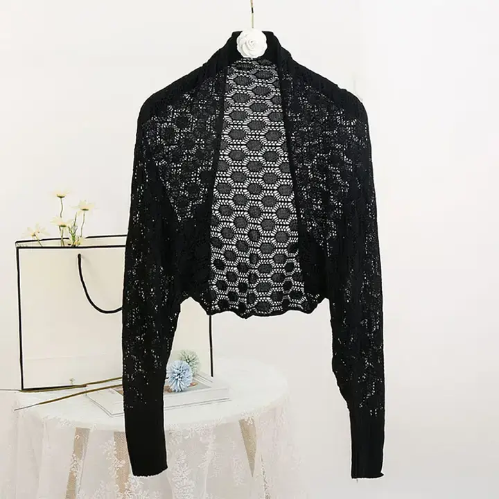 Thumbnail: Crochet Hollow Bolero Shrug Long Sleeve Sweater