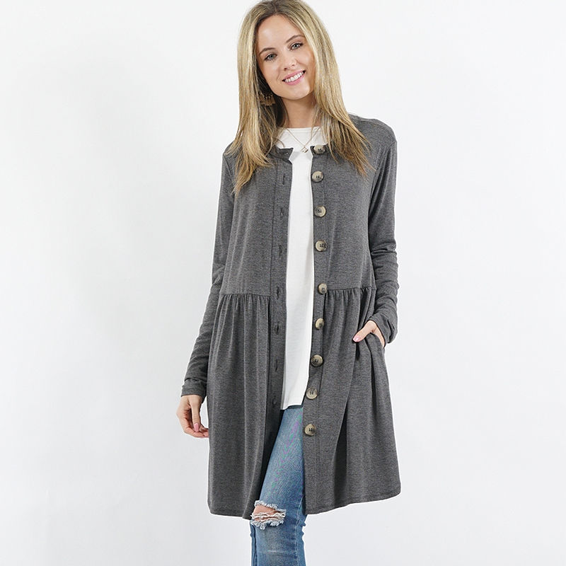 Shirred Waist Buttoned Cardigan