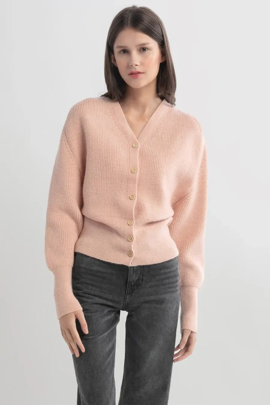 Puff Sleeve V-neck Knit Cardigan 3265