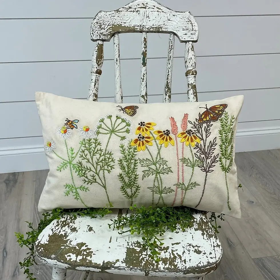Pillow - Embroidered Wild Flowers