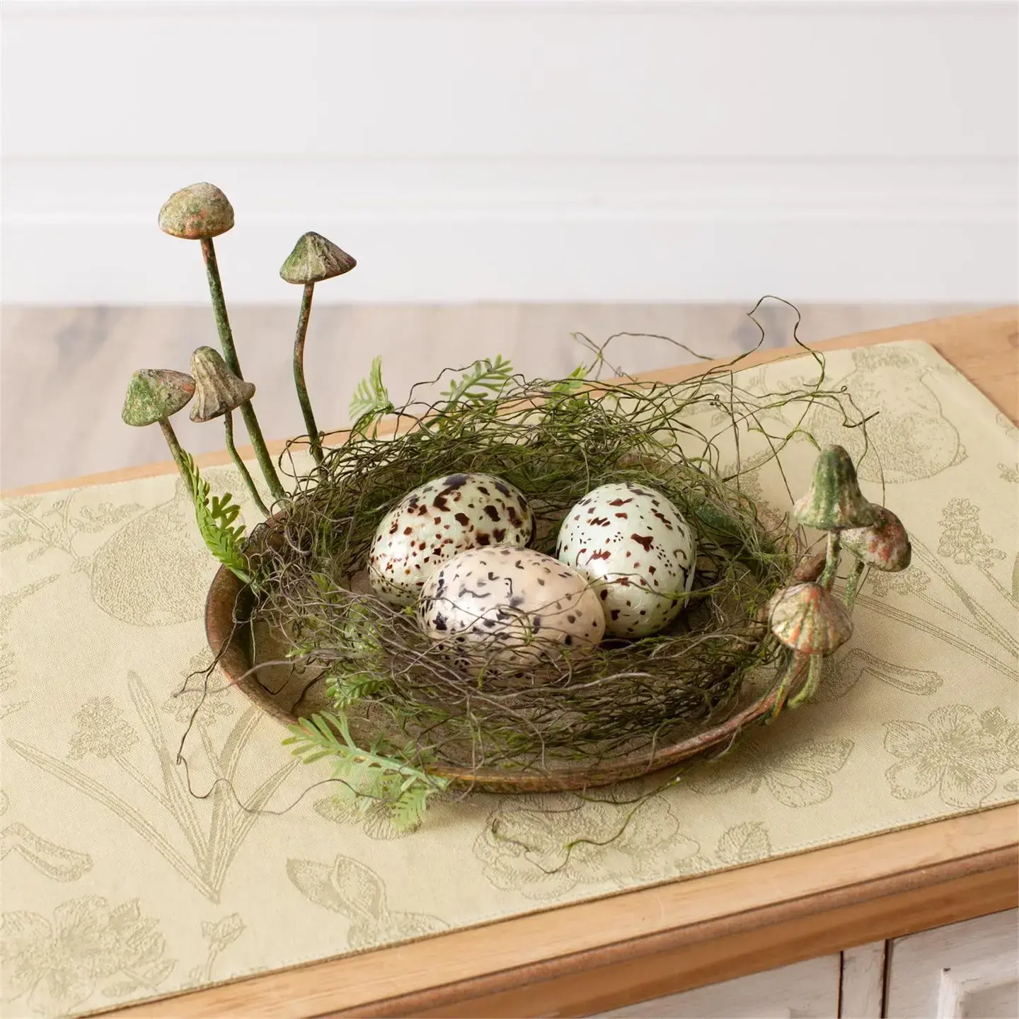 Rustic Metal Tray with Mushrooms