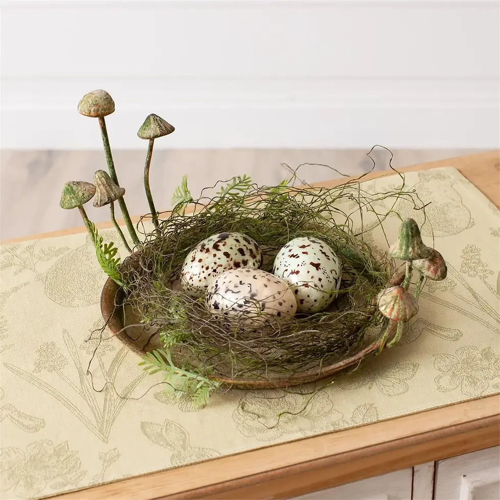 Rustic Metal Tray with Mushrooms
