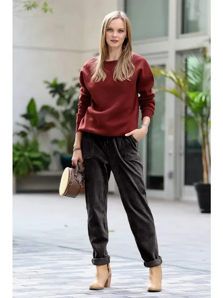 Thumbnail: Corduroy Drawstring Cuffed Pants with Pockets 1414