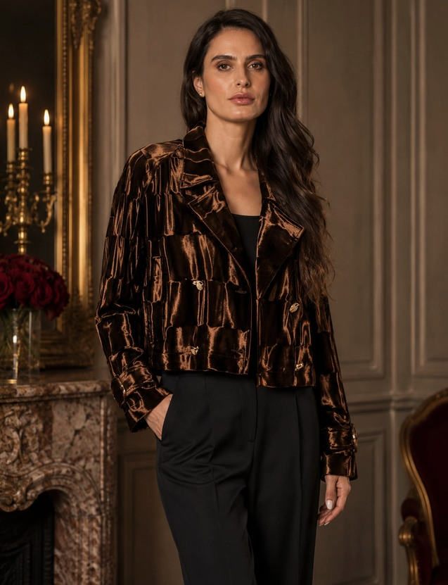 Adore - L3694-2 – Chocolate Gloss Cropped Blazer