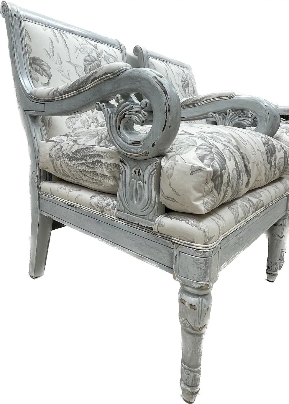 Thumbnail: Antique French Fauteuil Style Mahogany Chairs Down Feather Seat Cushion