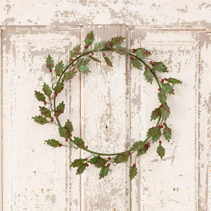 Vintage Metal Holly Wreath, Lg