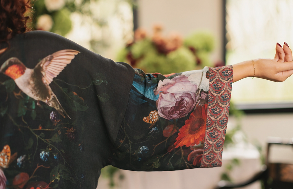 Thumbnail: Theatre of Dreams - Flight of Fancy Opera Duster Kimono Robe Hummingbird Print