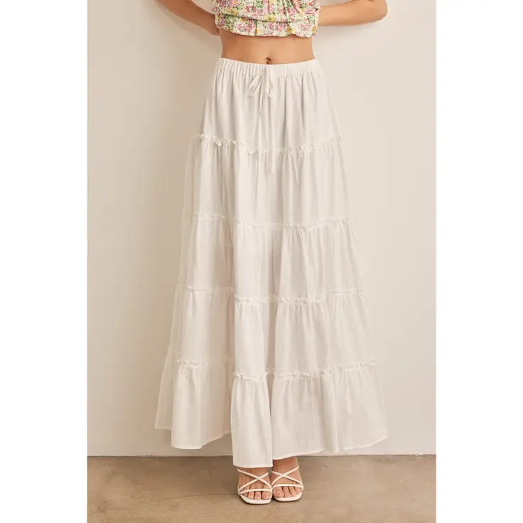 Tiered Ruffled Maxi Skirt with Elastic Waistband