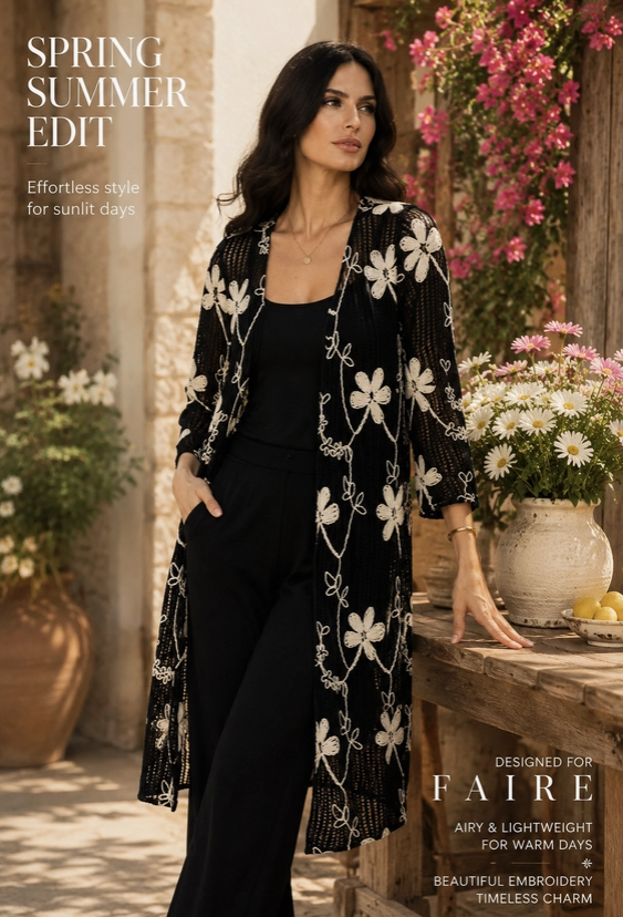 Thumbnail: Adore - A644-B Floral Embroidered Lace Duster