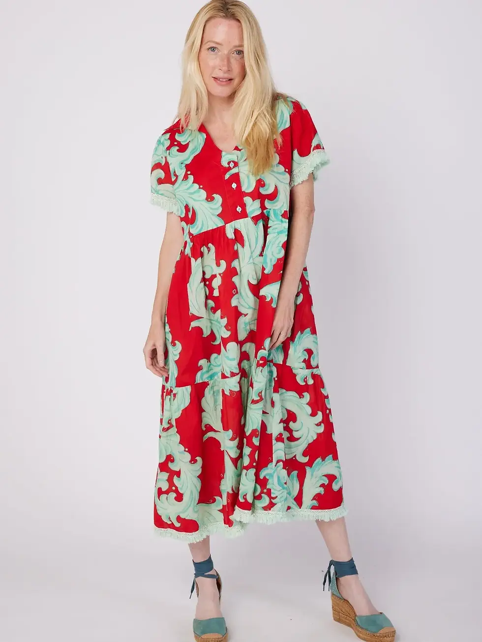 Thumbnail: Cadenza Midi Resort Spring Summer Dress Blue Gold Spring