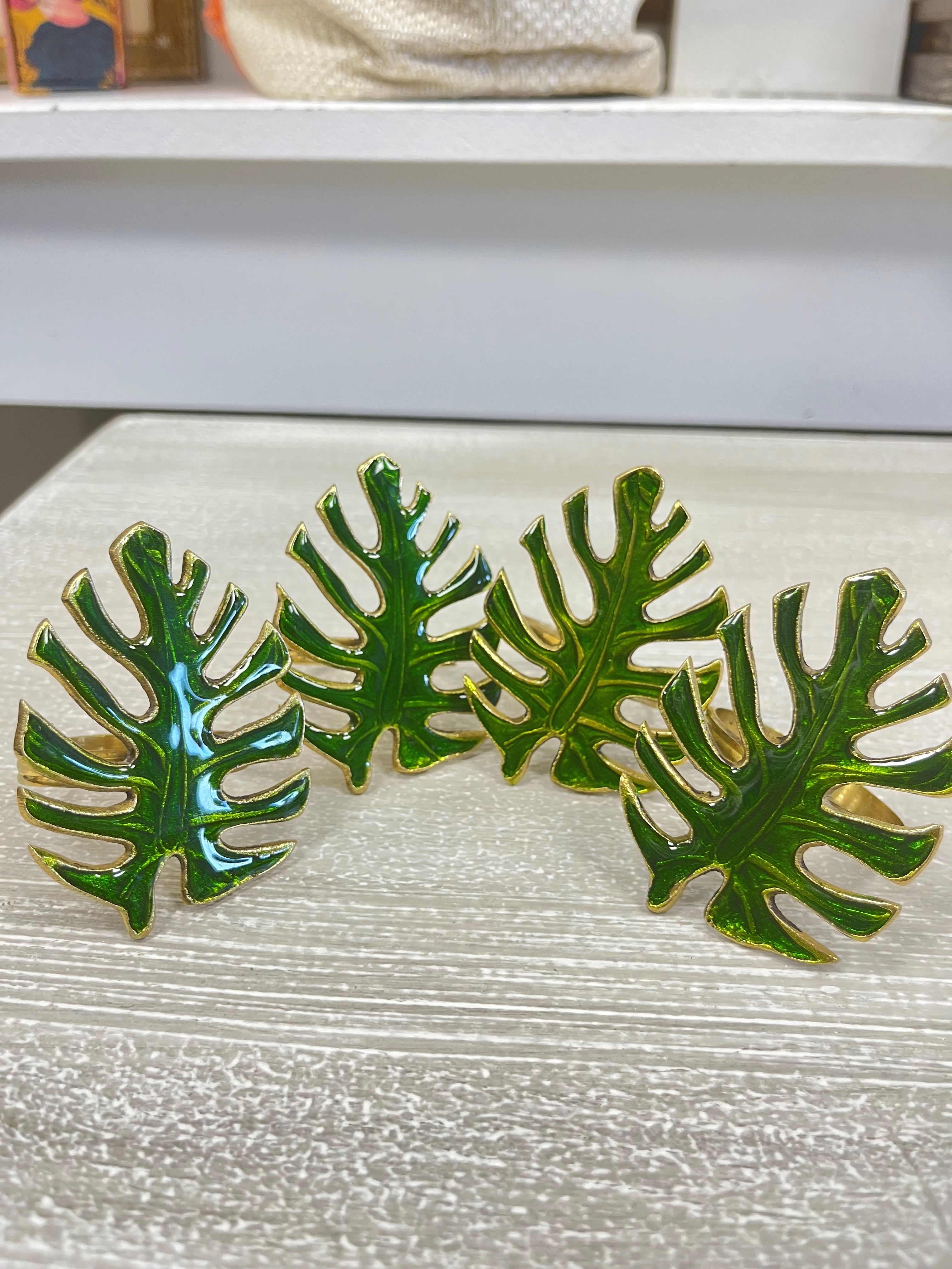 Enamel Palm Leaf Napkin Ring - Set of 4