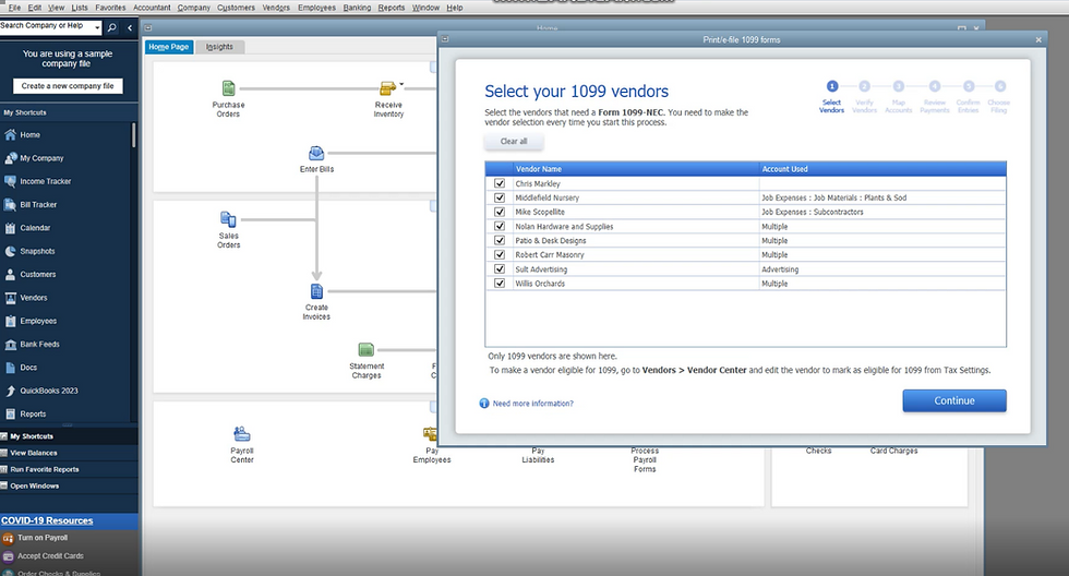 You can choose the vendors for whom you wish to generate 1099 from this screen.