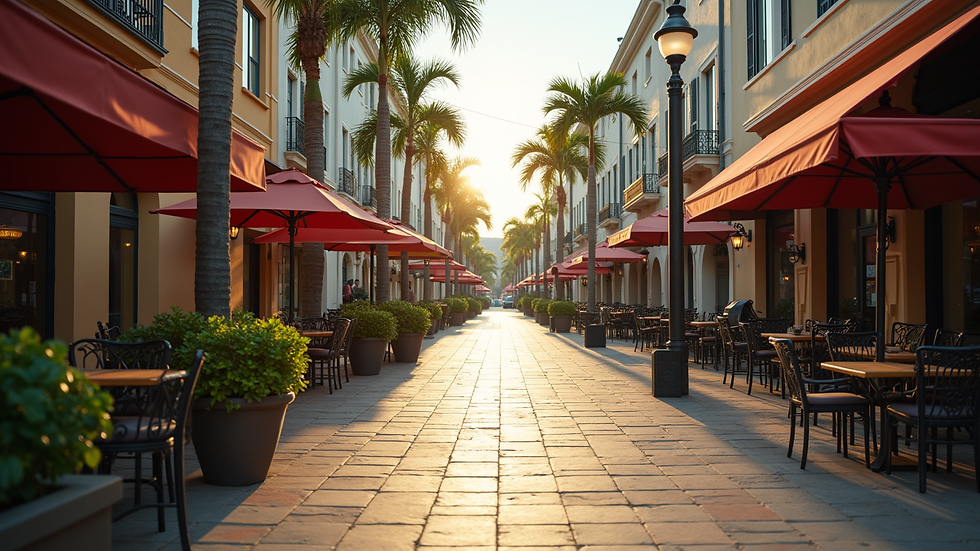 High angle view of downtown Naples street with shops and outdoor dining