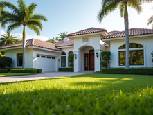 Eye-level view of a modern Naples home with a well-manicured lawn