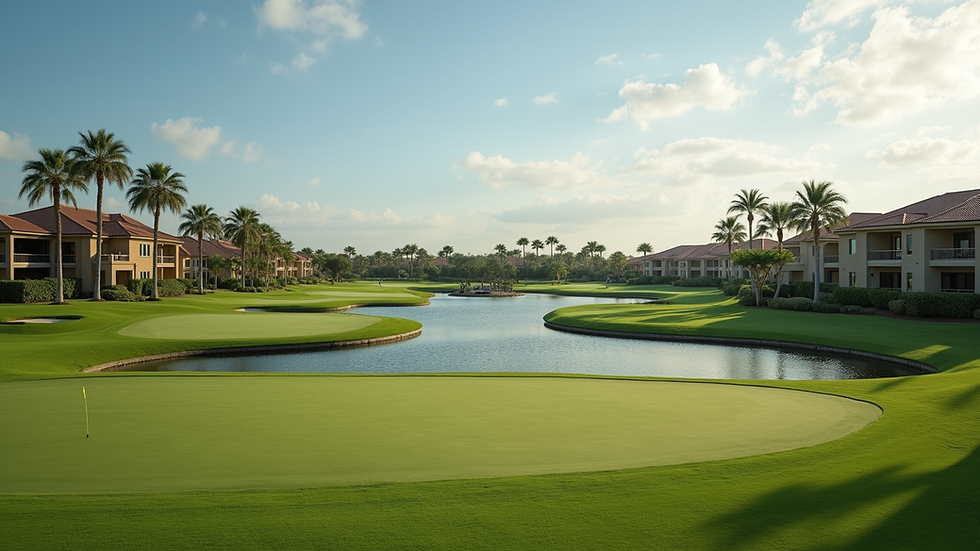 Wide angle view of luxury golf course community in Naples