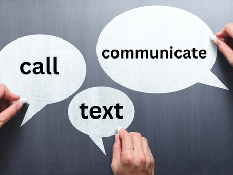image of three call outs with the words, call, text, communicate