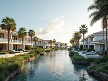 Eye-level view of luxury waterfront homes in Naples