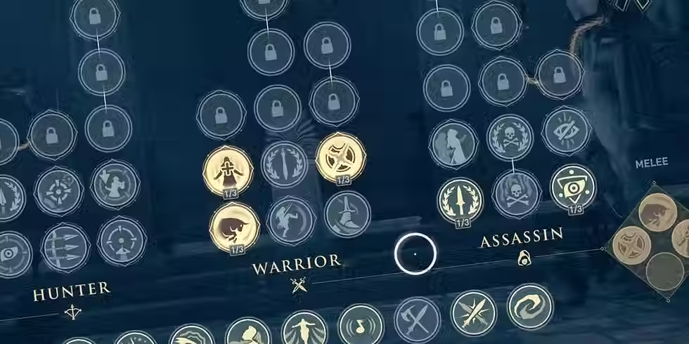 "Skill Tree Diagram – ผังทักษะแบบกิ่งก้านที่แสดงการเติบโตของตัวละคร ผู้เล่นสามารถเลือกเส้นทางพัฒนาทักษะได้อย่างมียุทธศาสตร์ ทั้งในสายโจมตี ป้องกัน หรือเวทมนตร์ โดยแต่ละจุดเชื่อมโยงสะท้อนการปลดล็อกความสามารถใหม่ตามลำดับขั้นอย่างเป็นระบบ"