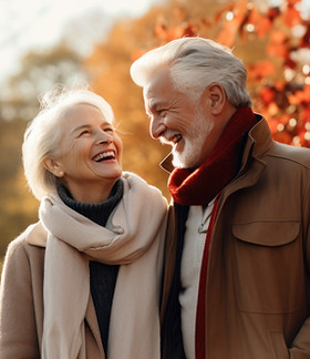 elderly couple looking at each other laughing. Wills & Probate