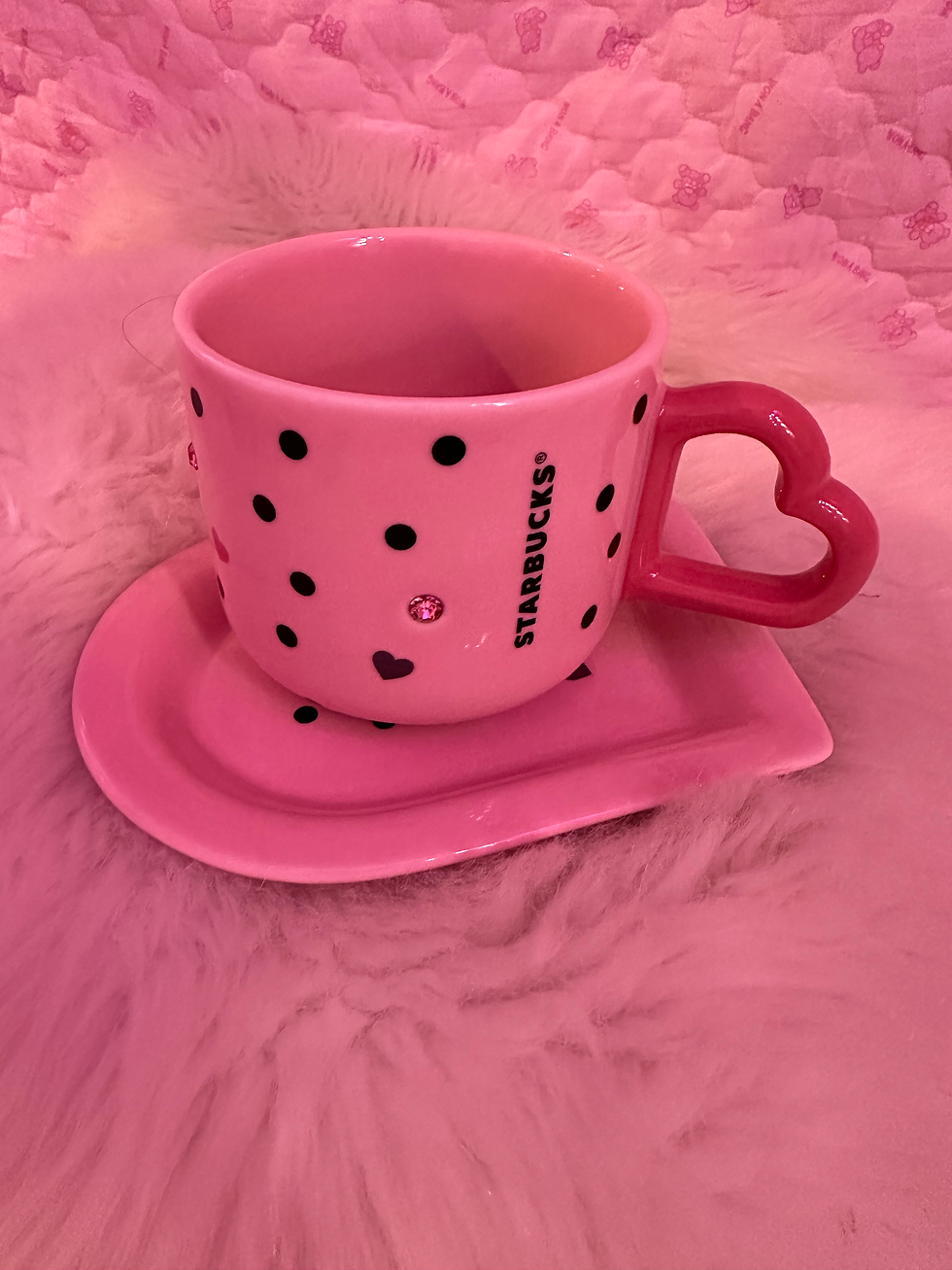Thumbnail: Starbucks 12oz Mug Pink Polka Rhinestone Set