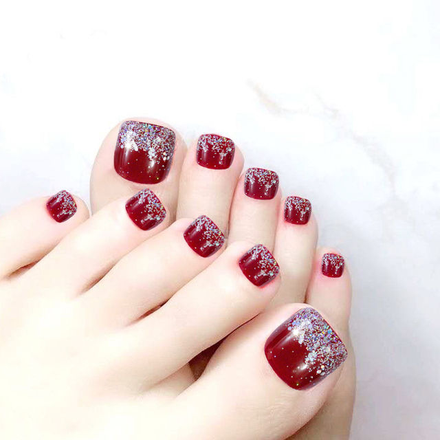 Thumbnail: 24pcs Purple False Toe Nails Summer Full Cover Wearing Toe Nail Art