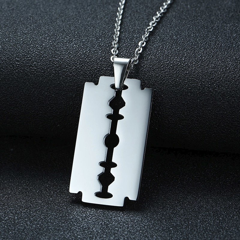 Thumbnail: Men's Razor Blade Pendant Necklace for Men Stainless Steel Male