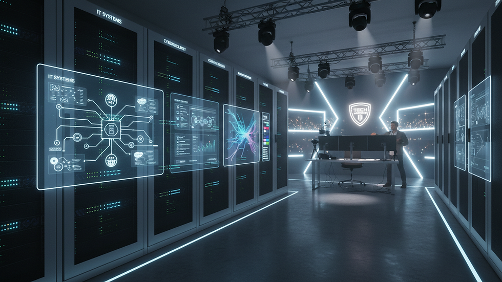 Eye-level view of a modern server room with organized racks