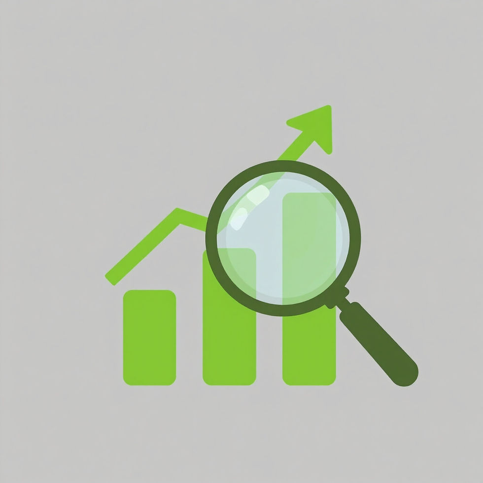 Magnifying glass over growing bar chart