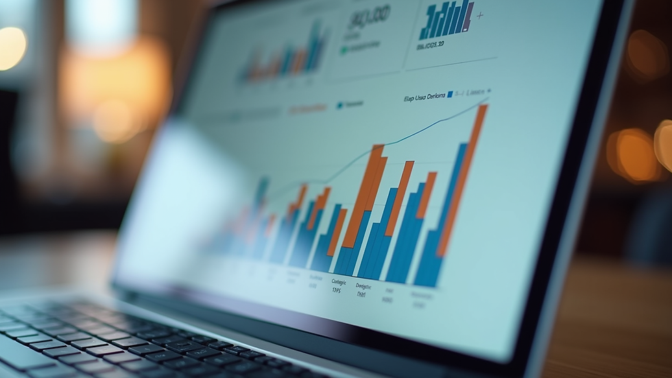 Close-up view of a laptop screen showing digital marketing analytics dashboard