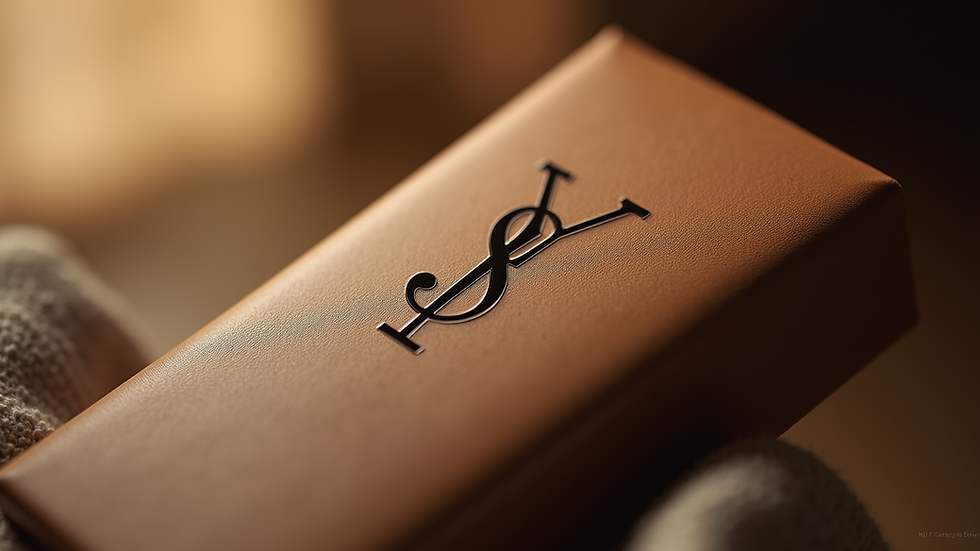 Close-up view of a luxury brand logo on a product endorsed by a celebrity
