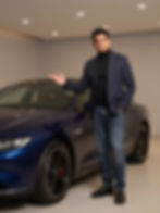 Celebrity R. Madhavan with a blue car in brand collaboration