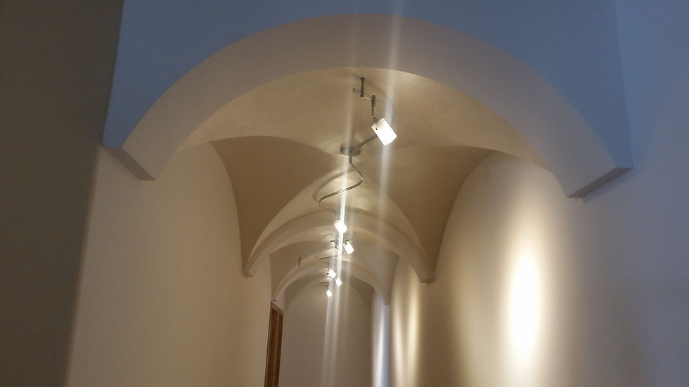 Hallway with arched ceilings and modern lighting