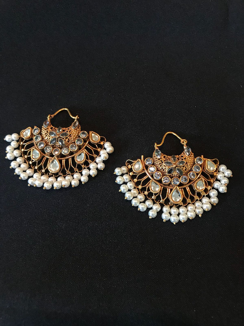 Pearl Kundan Chandbali Earrings