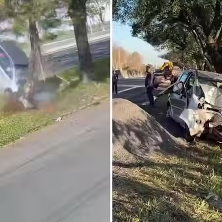 VÍDEO: Carro com 6 ocupantes da mesma família atinge árvore após choque com caminhão no RS