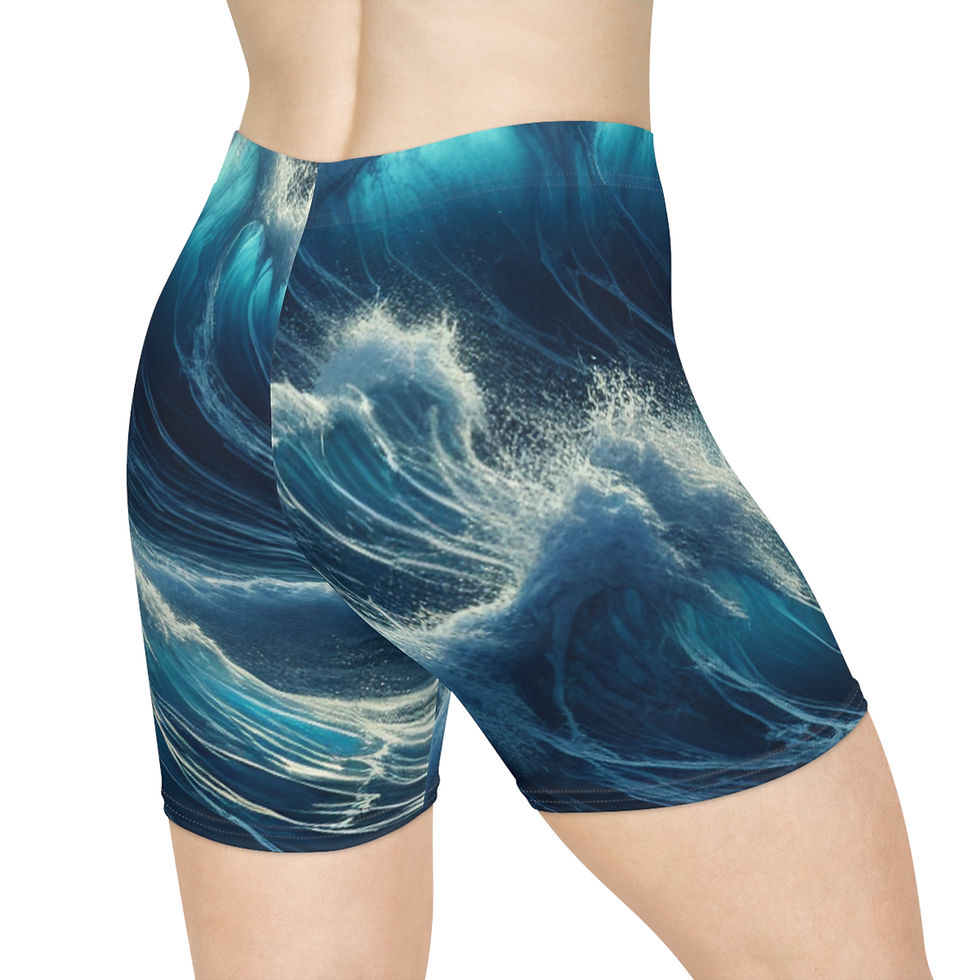 Thumbnail: Women's Ocean Wave Biker Shorts | Vibrant Beachwear for Summer Adventures