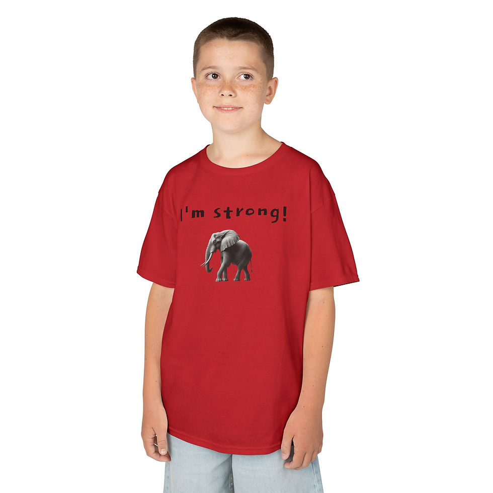 Thumbnail: Kid's Tee (sizes: XS-XL; colors: multiple) "I'm strong!" Elephant