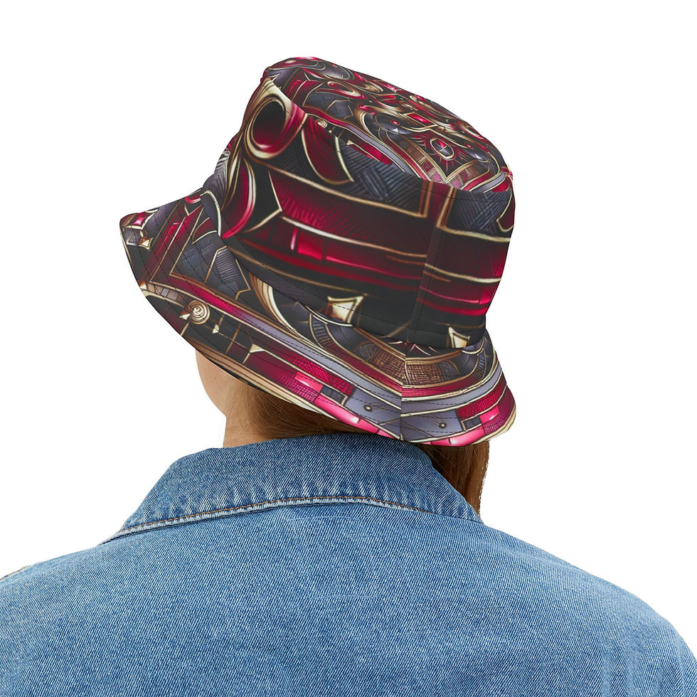 Thumbnail: Stylish Red and Gold Bucket Hat - Perfect for Summer Festivals & Casual Outings