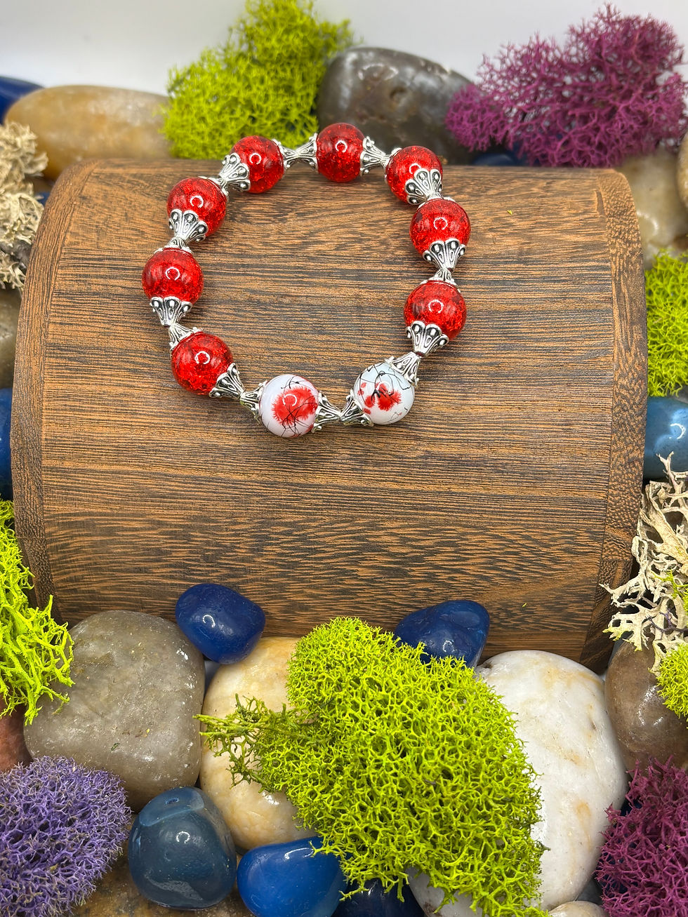 Thumbnail: Red Glass Bead Stretch Cord Bracelet